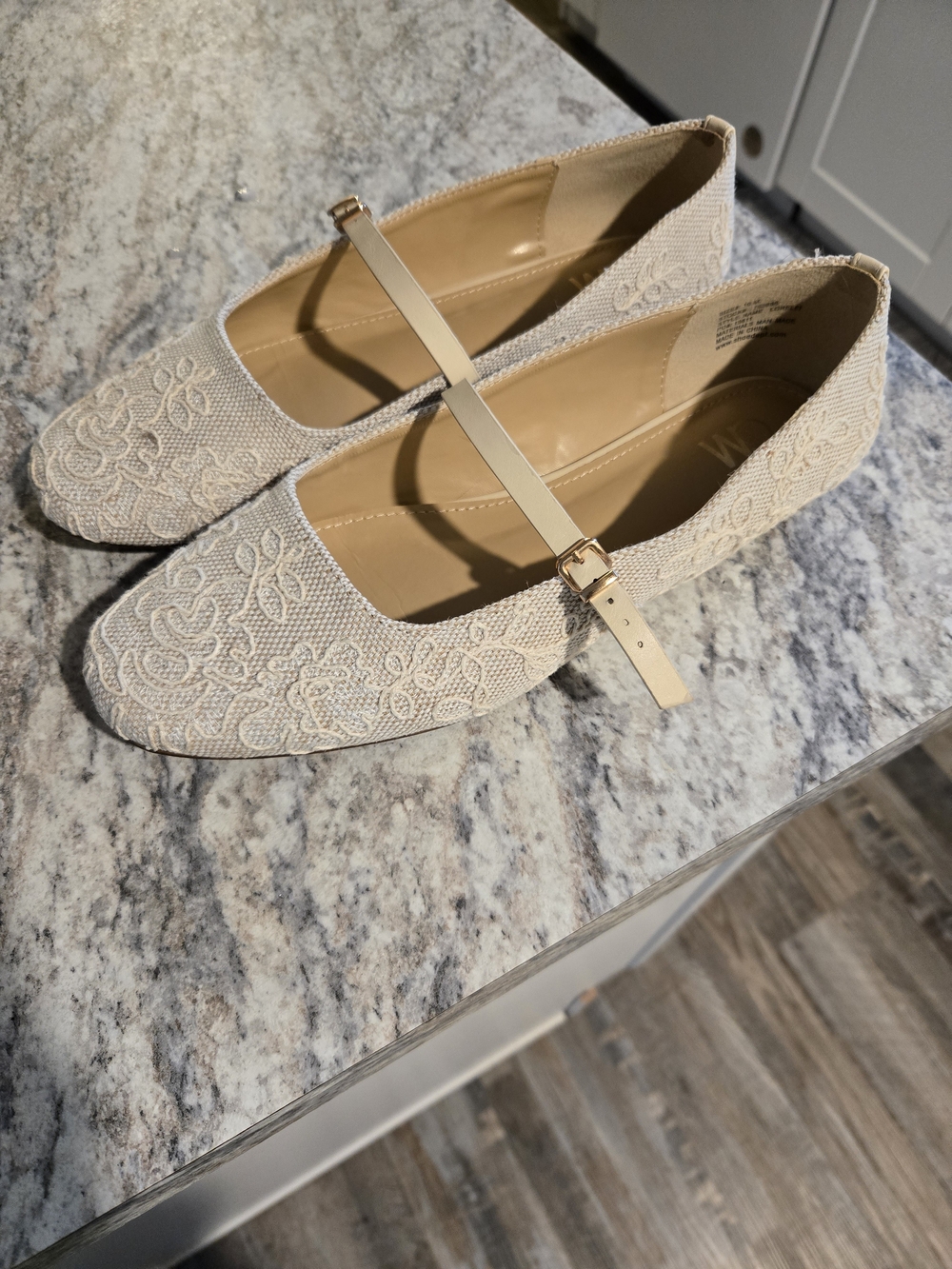 Beige Floral Flats